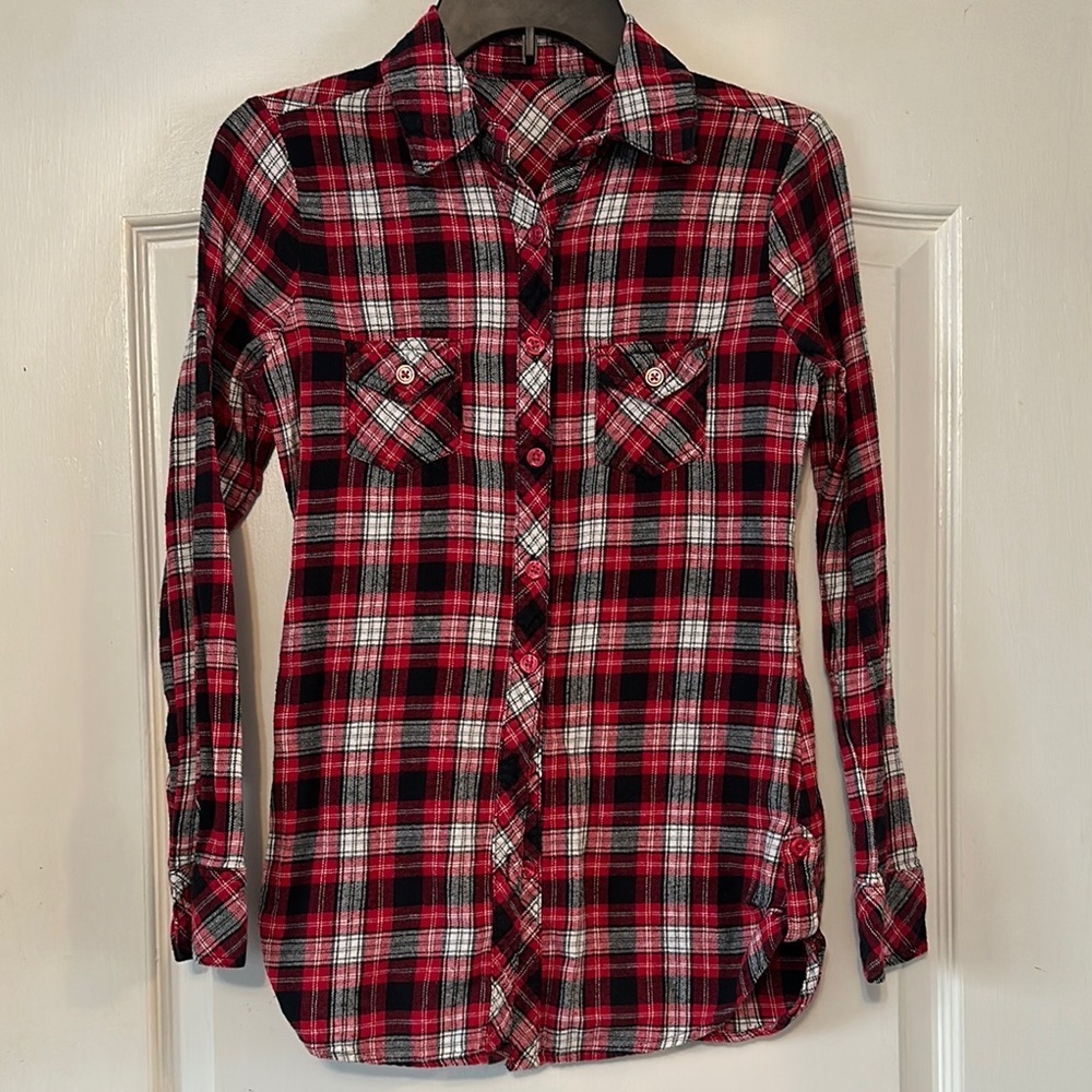 Plaid Button-Up Shirt - Red and Black